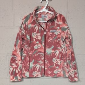 Columbia Pink Floral Fleece Jacket, Girl's Small 7/8